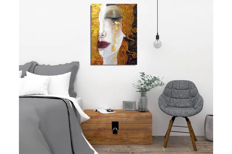 Canvastavla - Porträtt av en kvinna med tårar av guld - Guld / Hudton / Brun - Inredning - Tavlor & konst - Canvastavlor