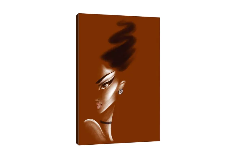 Canvastavla - Porträtt av en kvinna med stiliserade drag och en elegant frisyr - Mörkbrun / Beige / Svart - Inredning - Tavlor & konst - Canvastavlor