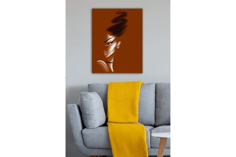 Canvastavla - Porträtt av en kvinna med stiliserade drag och en elegant frisyr - Mörkbrun / Beige / Svart - Inredning - Tavlor & konst - Canvastavlor