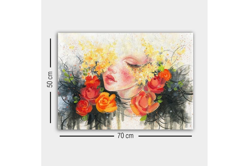 Canvastavla - Porträtt av en kvinna med blommor i håret - Orange / Gult / Svart - Inredning - Tavlor & konst - Canvastavlor