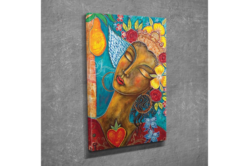 Canvastavla - Porträtt av en kvinna med blommor och frukter i håret - Turkos / Brun / Röd - Inredning - Tavlor & konst - Canvastavlor