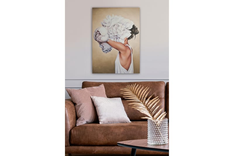 Canvastavla - Porträtt av en kvinna med stora, vita blommor som täcker hennes ansikte - Vit / Beige / Hudfärg - Inredning - Tavlor & konst - Canvastavlor