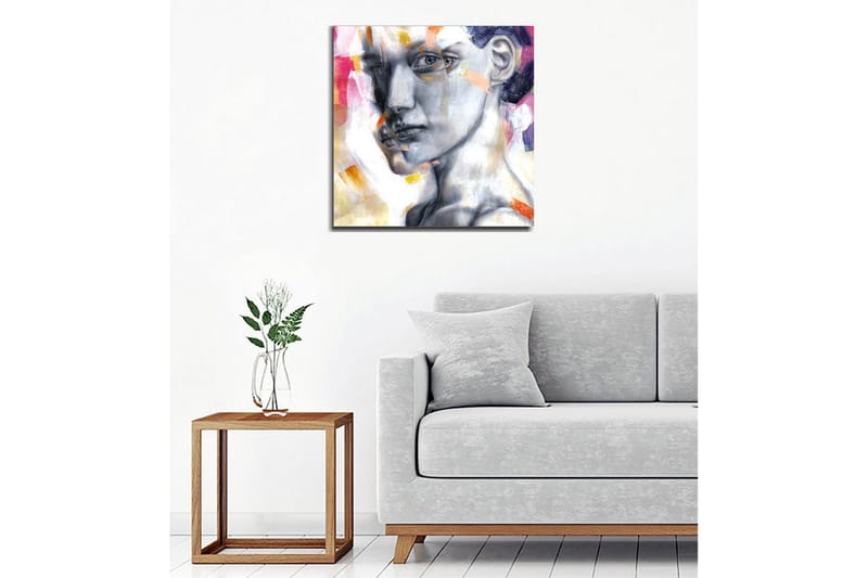 Canvastavla - Porträtt av en kvinna med en uttrycksfull ansiktsgestaltning - Grå / Rosa / Orange - Inredning - Tavlor & konst - Canvastavlor