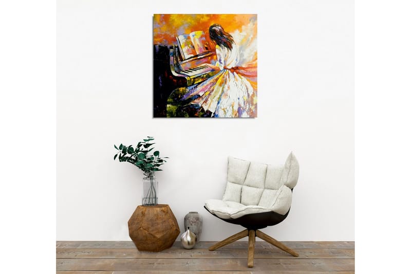 Canvastavla - Pianospelande kvinna i färgglad omgivning - Orange / Vit / Svart - Inredning - Tavlor & konst - Canvastavlor
