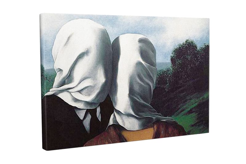Canvastavla - Par med vita dukar som täcker ansiktena, stående i en grönskande landskap, Vit / Svart / Grön