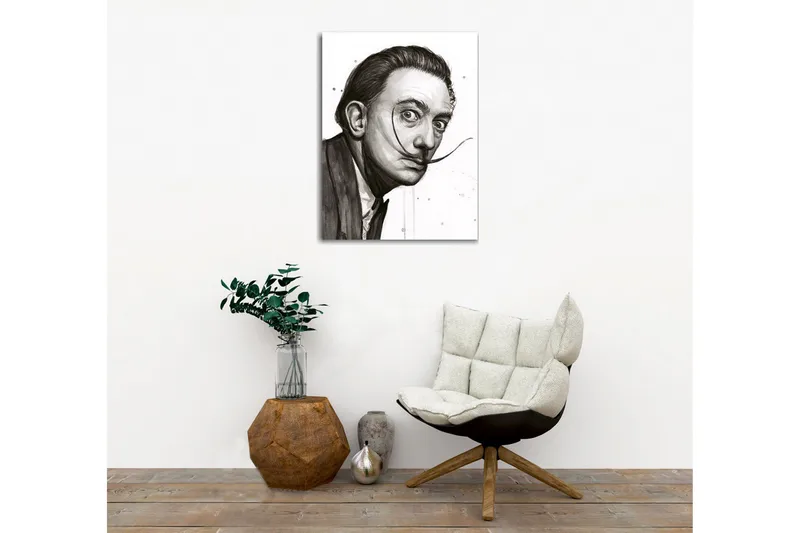 Canvastavla - Porträtt av en man med distinkt mustasch och intensiva ögon - Svart / Grå / Vit - Inredning - Tavlor & konst - Canvastavlor