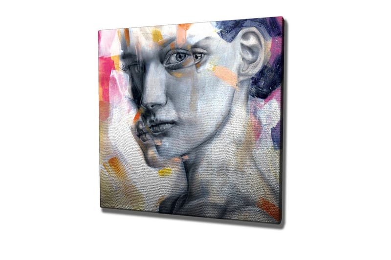 Canvastavla - Porträtt av en kvinna med en uttrycksfull ansiktsgestaltning, Grå / Rosa / Orange