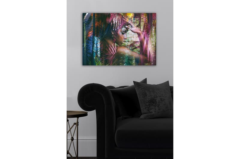 Canvastavla - Porträtt av en kvinna omgiven av färgglada växter - Grön / Rosa / Blå - Inredning - Tavlor & konst - Canvastavlor