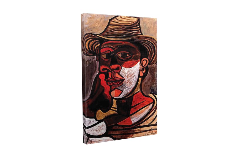 Canvastavla - Porträtt av en man med hatt och starka ansiktsdrag, Röd / Svart / Vit