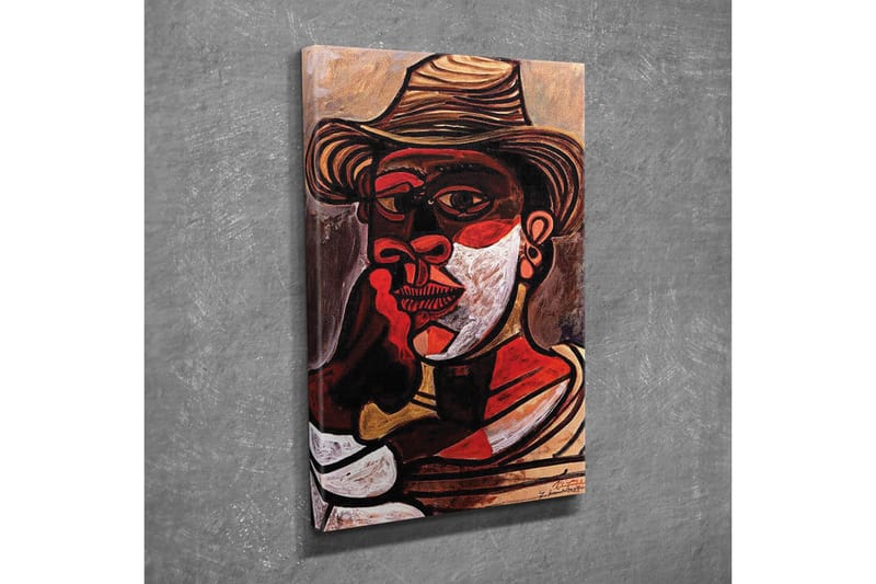 Canvastavla - Porträtt av en man med hatt och starka ansiktsdrag - Röd / Svart / Vit - Inredning - Tavlor & konst - Canvastavlor