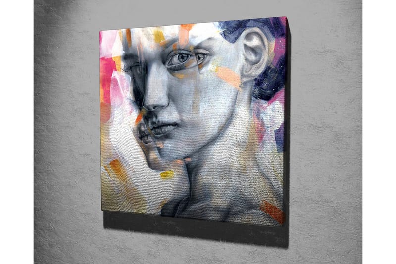 Canvastavla - Porträtt av en kvinna med en uttrycksfull ansiktsgestaltning - Grå / Rosa / Orange - Inredning - Tavlor & konst - Canvastavlor