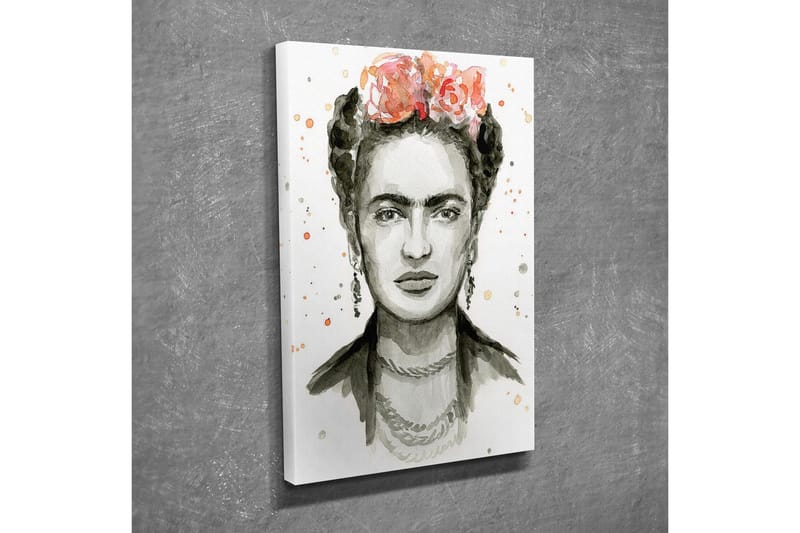 Canvastavla - Porträtt av en kvinna med blommor i håret - Grå / Rosa / Beige - Inredning - Tavlor & konst - Canvastavlor