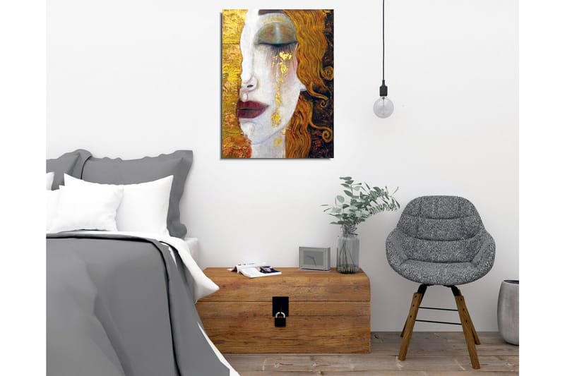 Canvastavla - Porträtt av en kvinna med tårar av guld - Guld / Hudton / Brun - Inredning - Tavlor & konst - Canvastavlor