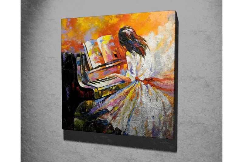 Canvastavla - Pianospelande kvinna i färgglad omgivning - Orange / Vit / Svart - Inredning - Tavlor & konst - Canvastavlor