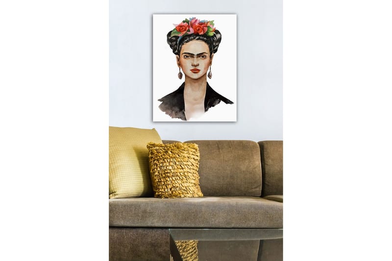 Canvastavla - Porträtt av en kvinna med blommor i håret - Röd / Grön / Svart - Inredning - Tavlor & konst - Canvastavlor