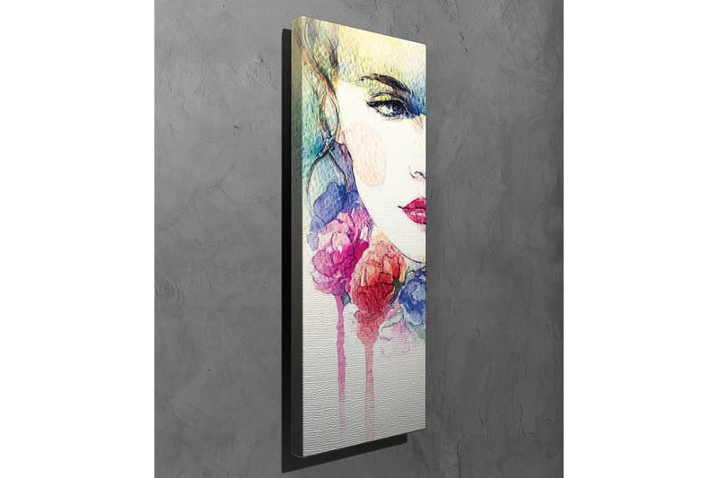 Canvastavla - Porträtt av en kvinna med färgglada blommor runt ansiktet - Rosa / Blå / Gul - Inredning - Tavlor & konst - Canvastavlor