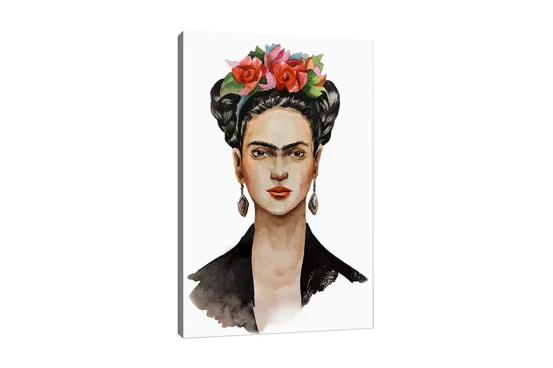Canvastavla - Porträtt av en kvinna med blommor i håret, Röd / Grön / Svart