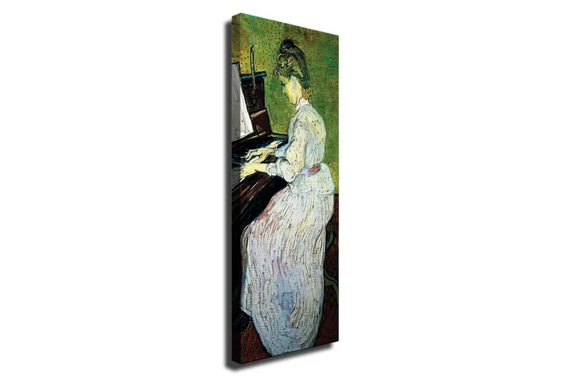 Canvastavla - Pianospelande kvinna i vit klänning, Grön / Vit / Brun