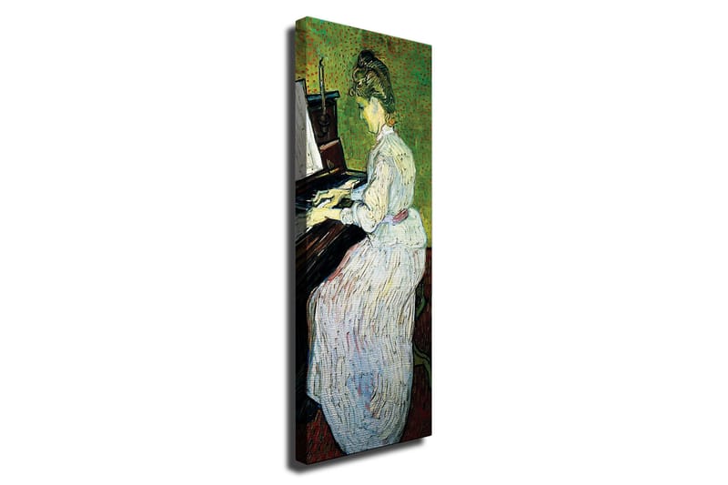 Canvastavla - Pianospelande kvinna i vit klänning, Grön / Vit / Brun