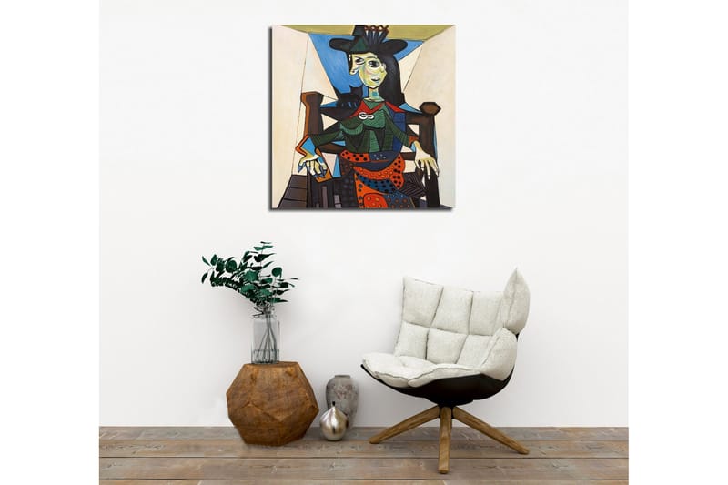 Canvastavla - Porträtt av kvinna med geometriska former och starka färger - Grön / Blå / Orange - Inredning - Tavlor & konst - Canvastavlor