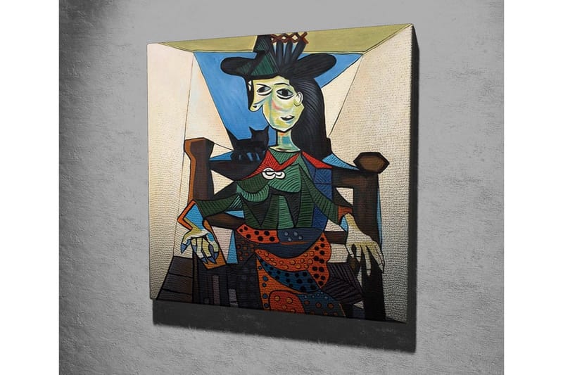 Canvastavla - Porträtt av kvinna med geometriska former och starka färger - Grön / Blå / Orange - Inredning - Tavlor & konst - Canvastavlor