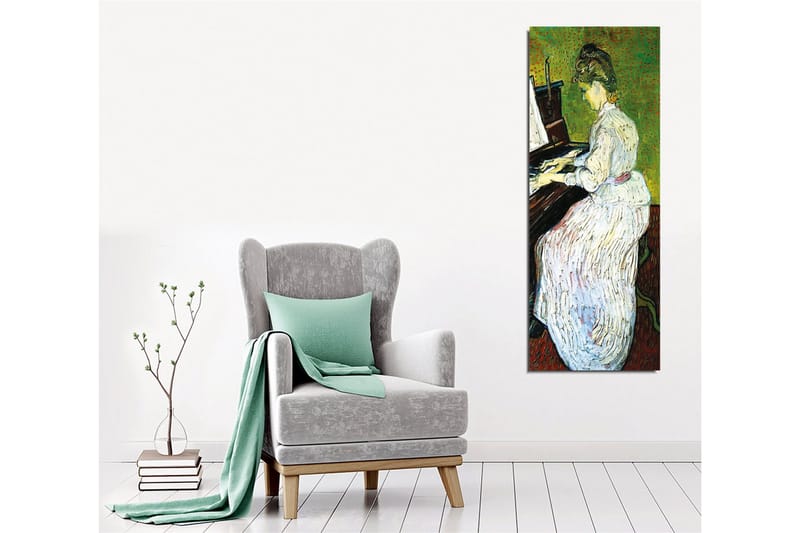 Canvastavla - Pianospelande kvinna i vit klänning - Grön / Vit / Brun - Inredning - Tavlor & konst - Canvastavlor