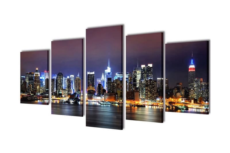 Canvastavlor set om 5 New York Skyline 100x50 cm - Flerfärgad - Canvastavlor - Tavla kök - Barntavla