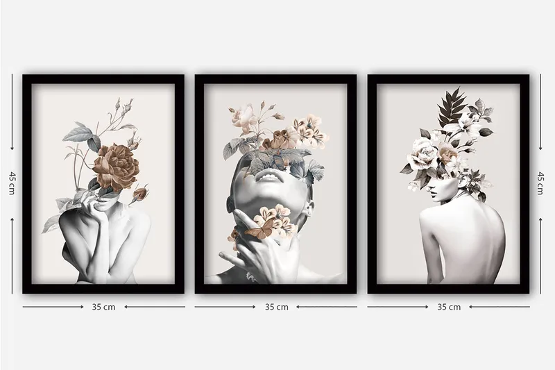 Decorative Framed Painting (3 Pieces) 35x45 - Inredning - Tavlor & konst - Canvastavlor