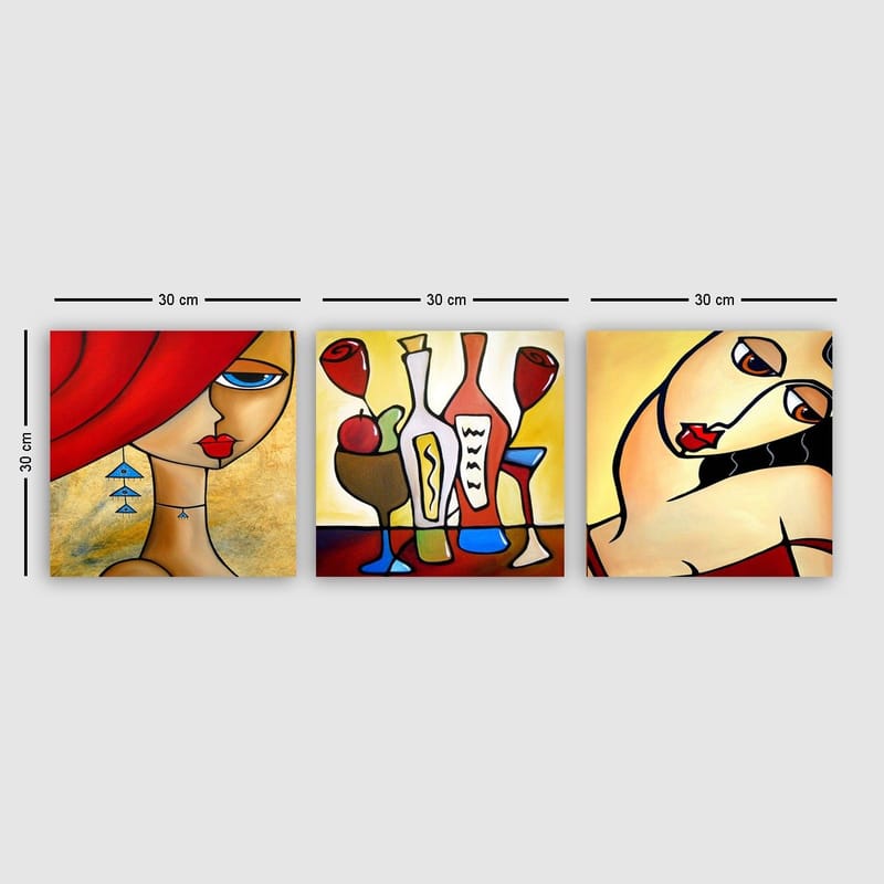 Dekorativ Canvastavla 3-Delar 30x30 cm, Flerfärgad