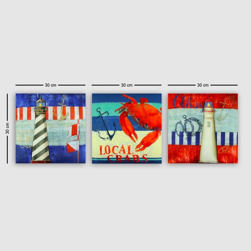 Dekorativ Canvastavla 3-Delar 30x30 cm, Flerfärgad