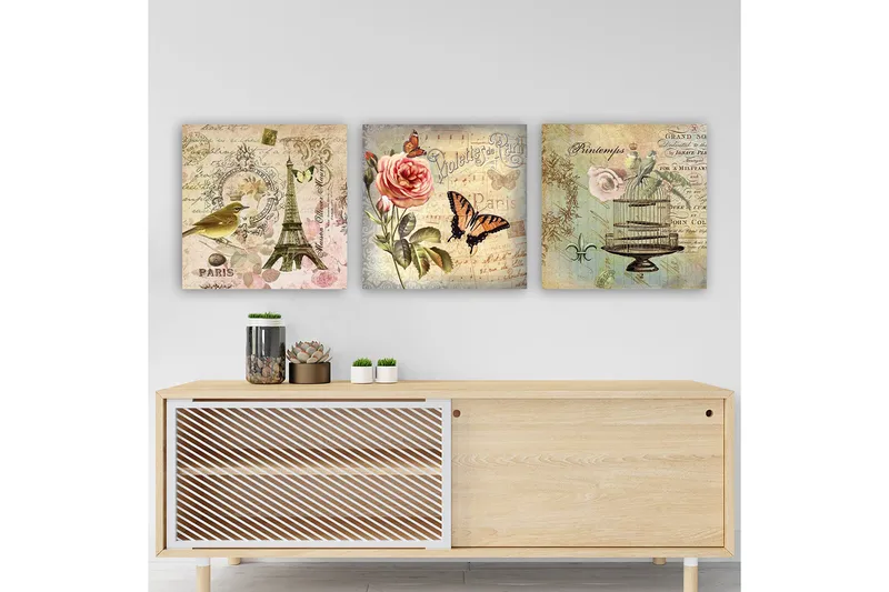 Dekorativ Canvastavla 3-Delar 30x30 cm, Flerfärgad