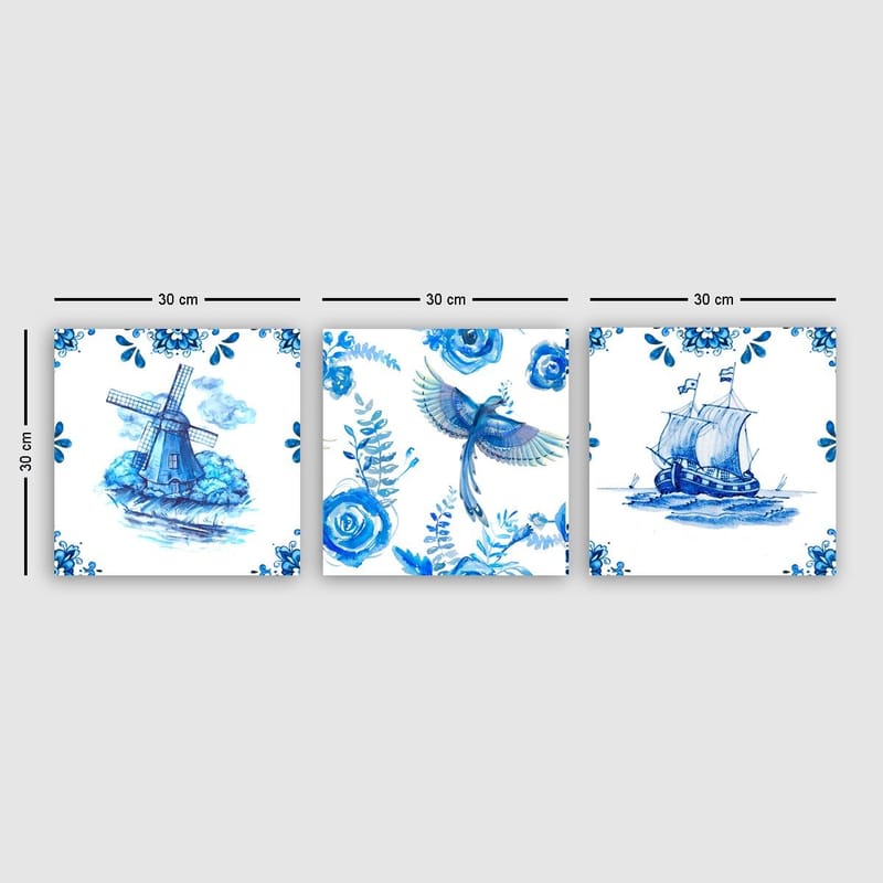 Dekorativ Canvastavla 3-Delar 30x30 cm, Flerfärgad