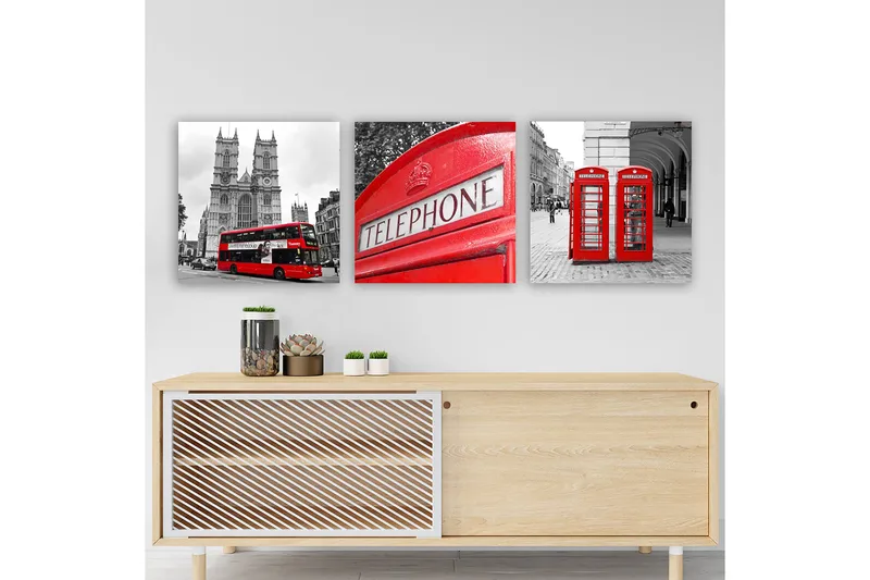 Dekorativ Canvastavla 3-Delar 30x30 cm, Flerfärgad