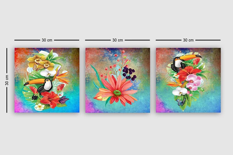Dekorativ Canvastavla 3-Delar 30x30 cm - Flerfärgad - Inredning - Tavlor & konst - Canvastavlor