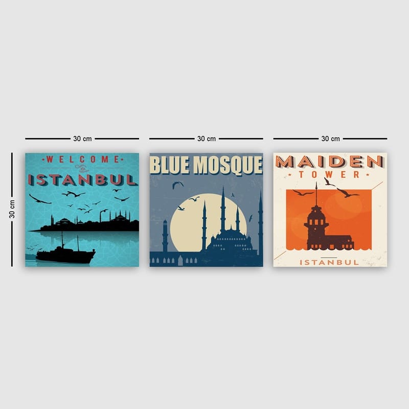 Dekorativ Canvastavla 3-Delar 30x30 cm, Flerfärgad