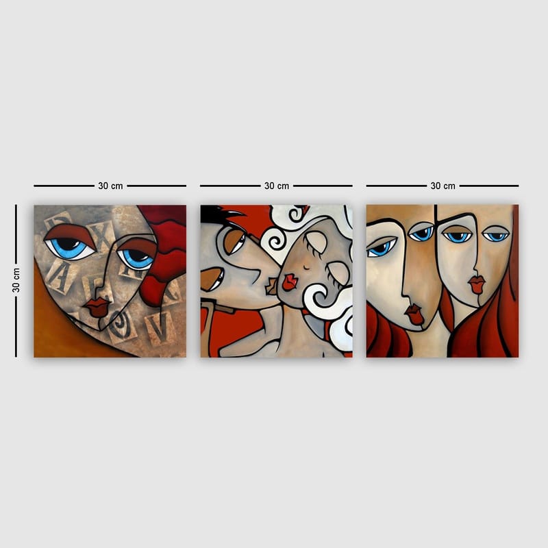 Dekorativ Canvastavla 3-Delar 30x30 cm, Flerfärgad