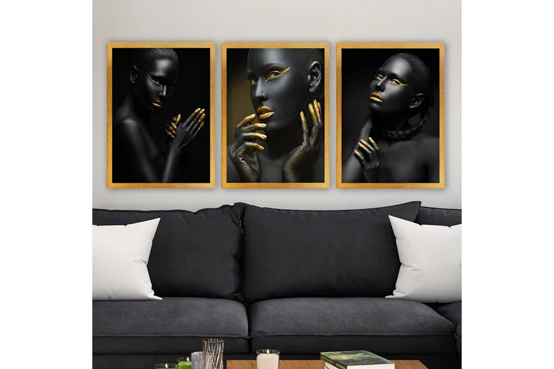 Dekorativ inramad målning 3-Delar 35x45 cm - Flerfärgad - Inredning - Tavlor & konst - Canvastavlor