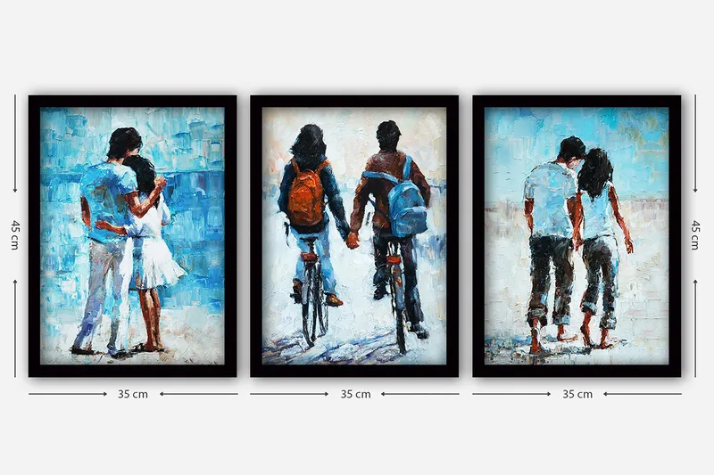 Dekorativ inramad målning 3-Delar 35x45 cm - Flerfärgad - Inredning - Tavlor & konst - Canvastavlor