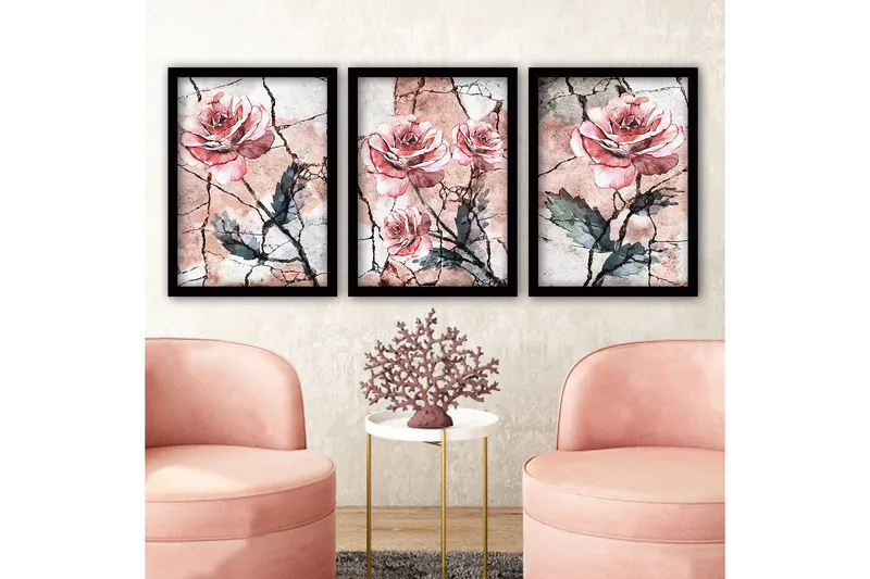 Dekorativ inramad målning 3-Delar 35x45 cm, Flerfärgad