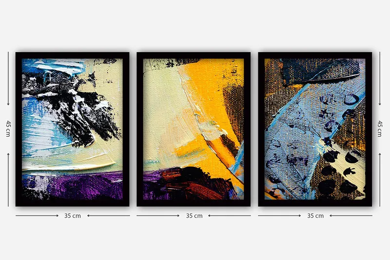 Dekorativ inramad målning 3-Delar 35x45 cm - Flerfärgad - Inredning - Tavlor & konst - Canvastavlor