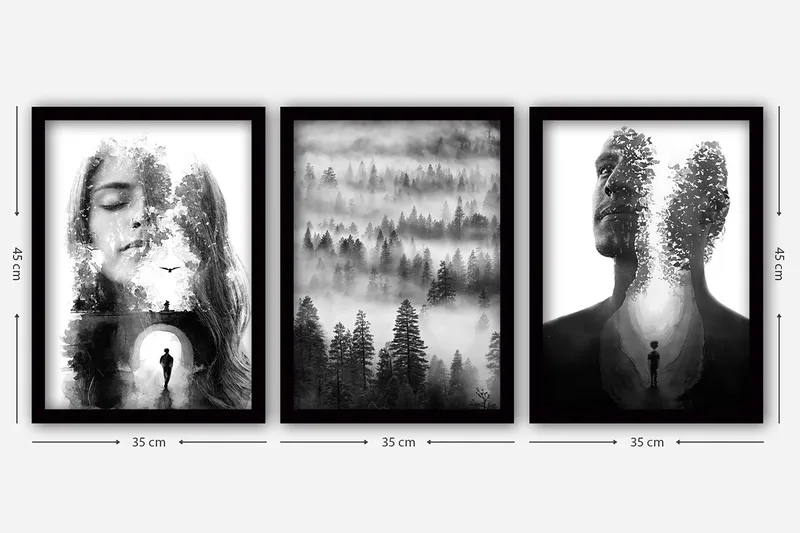 Dekorativ inramad målning 3-Delar 35x45 cm - Flerfärgad - Inredning - Tavlor & konst - Canvastavlor