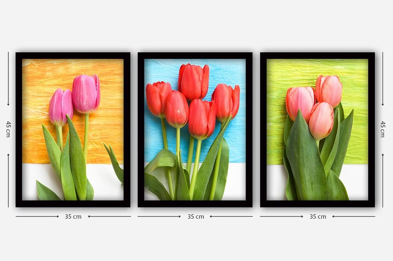 Dekorativ inramad målning 3-Delar 35x45 cm - Flerfärgad - Inredning - Tavlor & konst - Canvastavlor