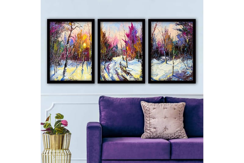 Dekorativ inramad målning 3-Delar 35x45 cm - Flerfärgad - Inredning - Tavlor & konst - Canvastavlor