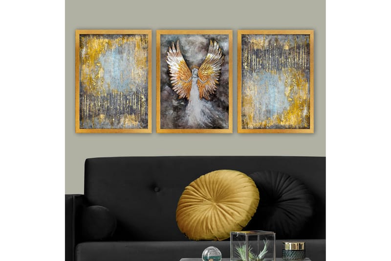 Dekorativ inramad målning 3-Delar 35x45 cm - Flerfärgad - Inredning - Tavlor & konst - Canvastavlor