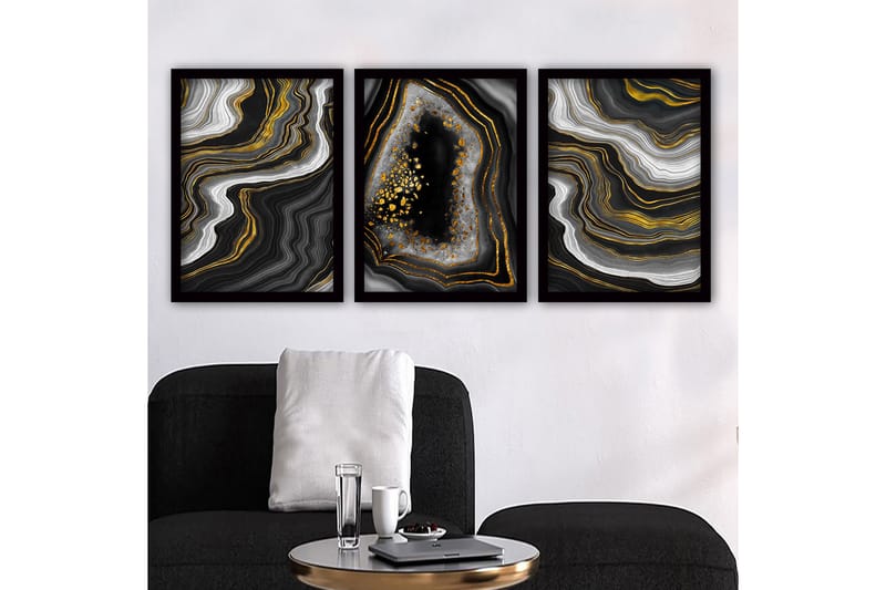 Dekorativ inramad målning 3-Delar 35x45 cm - Flerfärgad - Inredning - Tavlor & konst - Canvastavlor
