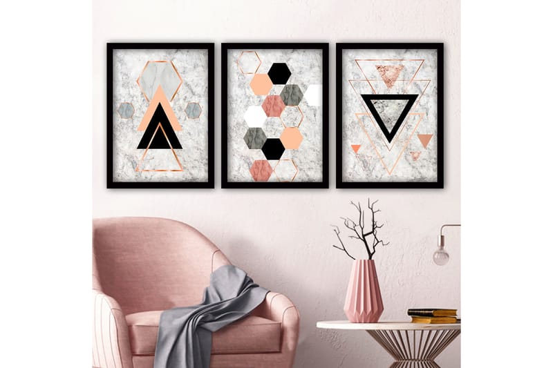 Dekorativ inramad målning 3-Delar 35x45 cm - Flerfärgad - Inredning - Tavlor & konst - Canvastavlor