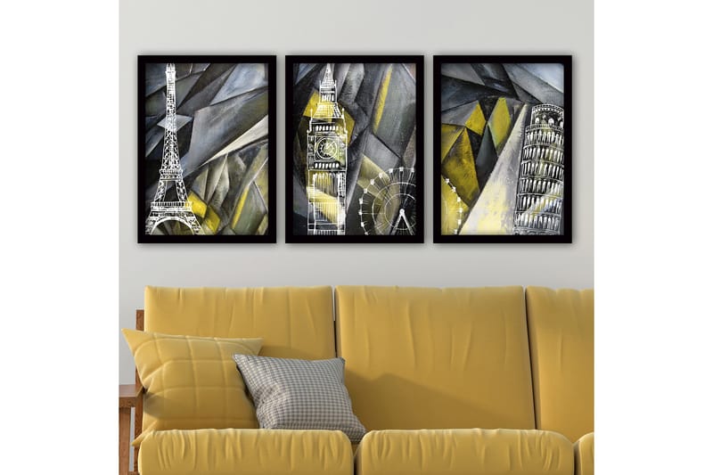 Dekorativ inramad målning 3-Delar 35x45 cm - Flerfärgad - Inredning - Tavlor & konst - Canvastavlor
