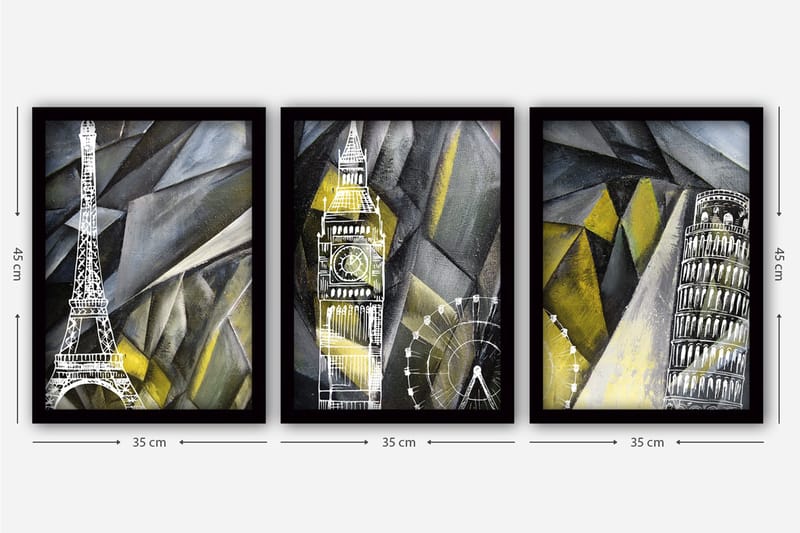 Dekorativ inramad målning 3-Delar 35x45 cm - Flerfärgad - Inredning - Tavlor & konst - Canvastavlor