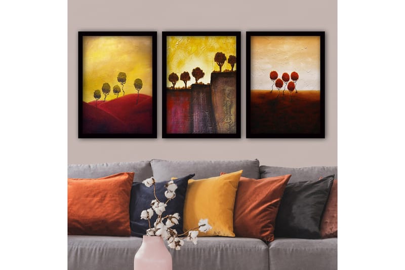 Dekorativ inramad målning 3-Delar 35x45 cm - Flerfärgad - Inredning - Tavlor & konst - Canvastavlor
