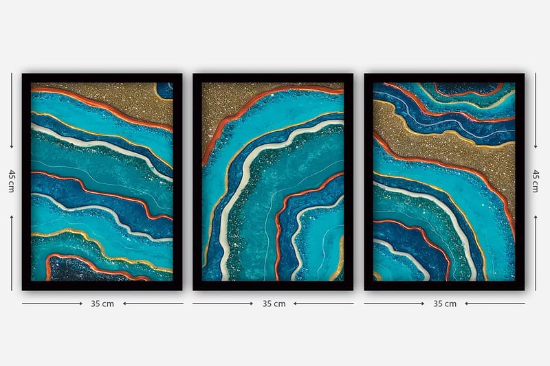 Dekorativ inramad målning 3-Delar 35x45 cm - Flerfärgad - Inredning - Tavlor & konst - Canvastavlor